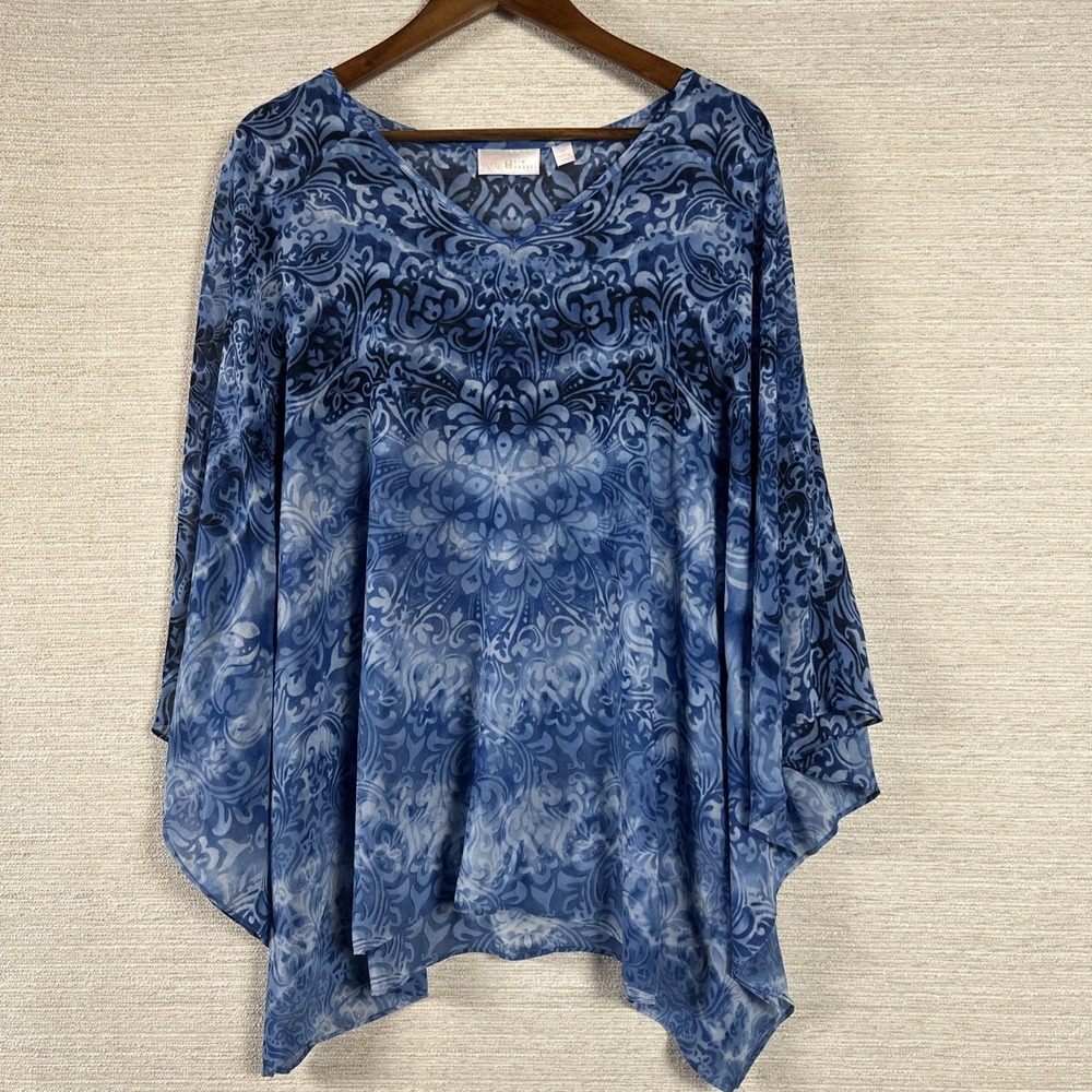 Bella Kim Gravel XL Blue Floral Paisley Woven Sleeves Top Lightweight Boho Shirt - Picture 1 of 10